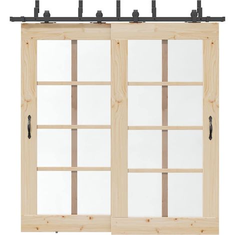 Schiebetürbeschlag-Set 213,5 cm Stahl Schwarz