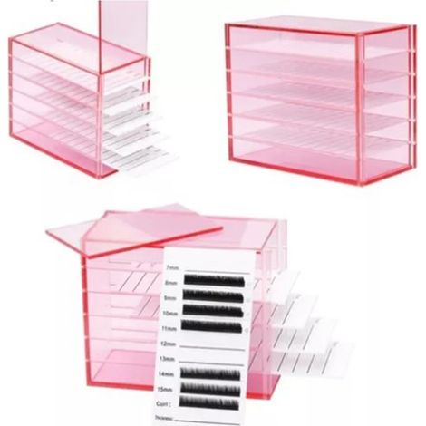 Boîte de rangement pour faux cils en acrylique à 5 couches, boîte de rangement pour fleurs de camélia, boîte de rangement de bureau pour transplantation de cils individuels, rouge rose. (1/5)
