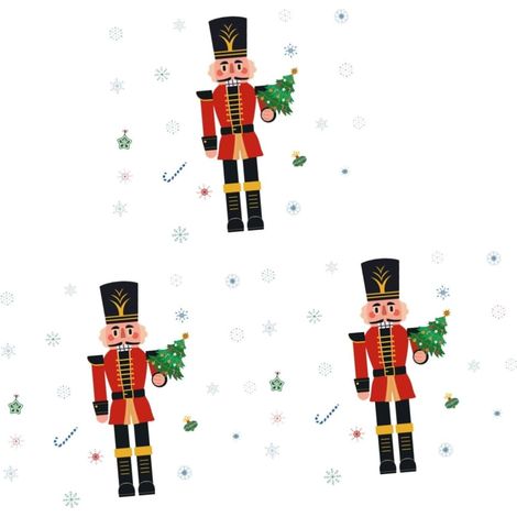 3 Pièces Fête De Noël Bricolage Collage Casse-noisette Soldat Décoration Murale Autocollant Mural (rouge) Lumières De Noël En Plein Air Fausse Neige Joli Autocollant De Pvc (1/5)