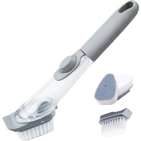 Brosse à Vaisselle Set,Brosse à Vaisselle avec Distributeur de Liquide,Brosse de Nettoyage multifonctionnelle,avec tête de Brosse en éponge,pour Le Nettoyage de Poêles (1/5)