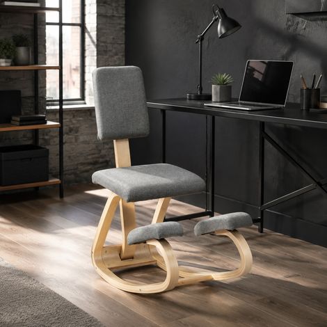 Silla ergonómica de rodillas gris, estructura de madera de abedul, 120 kg DESVIAE (1/5)