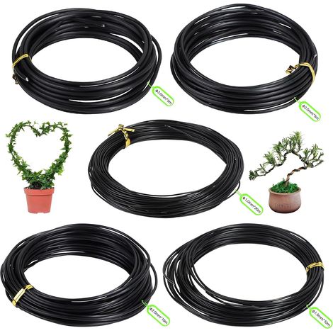 5 Rouleaux de fil de fer pour bonsaï Anodisé Aluminium Fil de fer pour bonsaï Plantes de bonsaï 5 tailles -1,0mm /1,5mm /2,0mm /2,5mm /3,0mm, Noir, 50m au total (1/5)