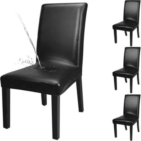 Housse De Chaise - Cuir Pu - Imperméable - Résistant À L'huile - Pour Chaise 38 À 45 Cm Longueur × 45 À 65 Cm Largeur - Lot De 4 Noir (1/5)