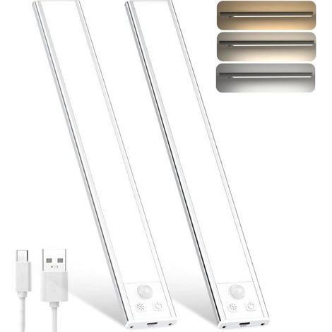 Éclairage sous meuble de cuisine, 32 LED à intensité variable, détecteur de mouvement, 1 000 mAh (30 cm, lot de 2) (1/4)