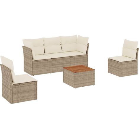 Juego de sofás jardín con cojines 6 pzas ratán sintético beige vidaXL (1/5)