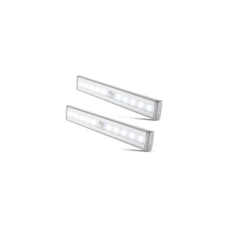 Juego de 2 luces nocturnas LED con sensor de movimiento, iluminación para armarios/vestidores/vitrinas, tira de luz LED autoadhesiva, funciona con pilas AAA (no incluidas) - Crezuo