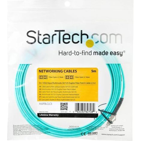 Jarretière fibre optique - StarTech - OM3 - 5 m - LC à LC - Duplex multimode - Aqua, pour liaison et raccordement de réseau fibre optique (1/3)