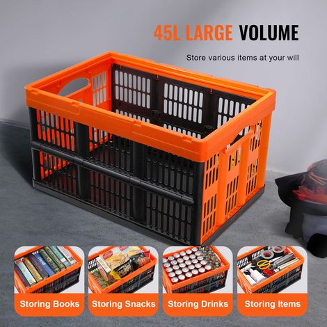 Coffres rangement plastique pliable 45L lot de 3, boîtes empilables avec poignées, solide pour vêtements jouets livres chaussures courses garage (1/5)