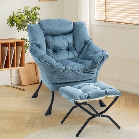 Sillón Relax en Metal, Asiento Acolchado y Reposacabezas Suave, con Patas Antideslizantes, Azul Claro 70 x 20 x 77 cm (1/5)