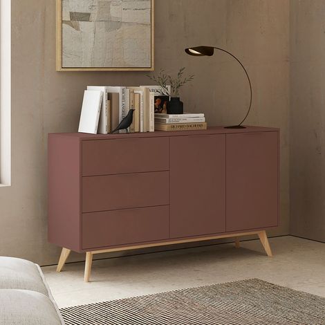 Buffet 2 portes 3 tiroirs 140x40x81 cm en pin terracotta - KLIMEA