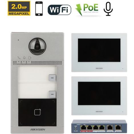 Hikvision Videocitofono senza fili Wi-Fi IP + Posto esterno DS-KV8113-WME1 + Monitor 7" DS-KH6320-WTE1-W + Switch DS-3E0106HP-E Nr.02 Monitor
