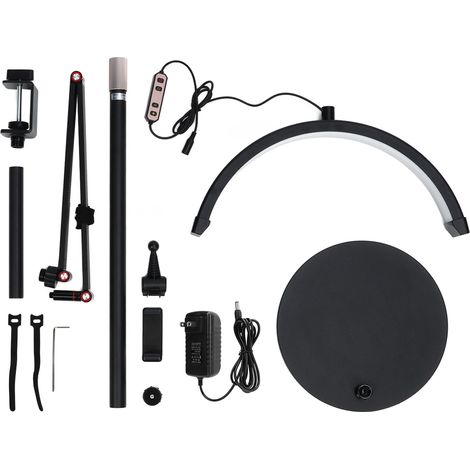 Lampe sur pied LED 16 pouces en demi-lune, démontable en forme de U, pour tatouage sourcil et salon de beauté, 100‑240V prise US. (1/5)
