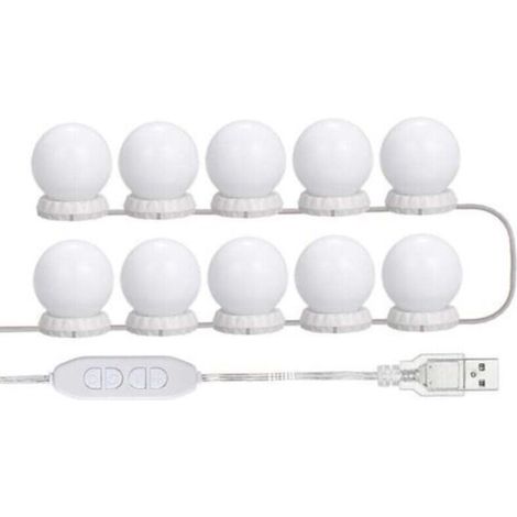 LED-Spiegellicht-Set für Schminktisch, mit 10 einstellbaren Glühbirnen, 10 Helligkeits- und 3 Beleuchtungsmodi, USB-Typ, Weiß - Weiß