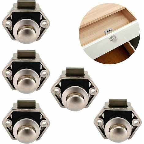 5 PCS Mini Bouton Poussoir Tiroir Placard Porte Catch Lock Caravan Motorhome Boat Chrome Bouton (1/5)