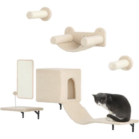 Jeu d'escalade mural pour chat 6 pièces avec plateforme hamac escaliers planche à gratter beige (1/5)