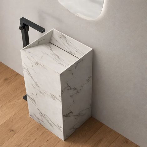 Lavabo centro stanza free standing lukas in stone bianco venato finitura- bianco - confezione 1 (1/5)