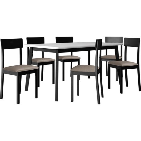 Conjunto de mesas y sillas para comedor Victorville 350, Blanco + Negro, 75x90x160cm, Diámetro: 0, Número de asientos: 6, Estilo: Contemporary