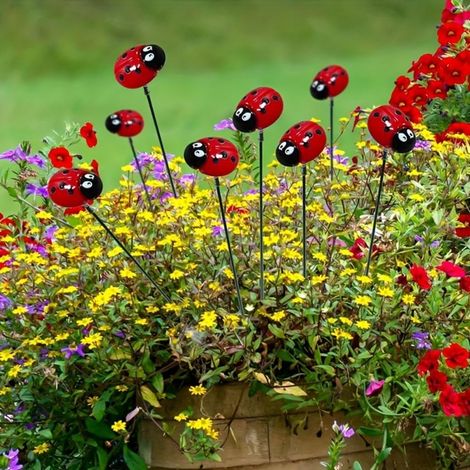 Lot de 10 Piquet, Motif Coccinelle, 30,5 cm, Plastique, Décoration Jardin