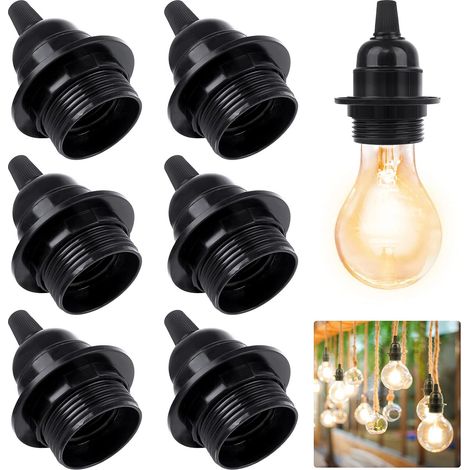 6 Stück E27 Lampensockel schwarz vintage, antik Lampenfassung mit Befestigungsring für Lampenschirm