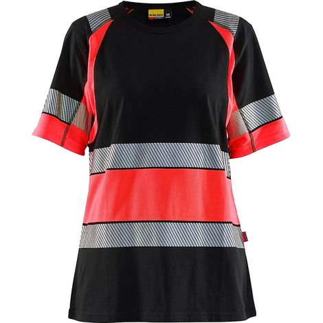 T-shirt de travail haute visibilité femme classe 1 3410 - Noir/Rouge fluo S