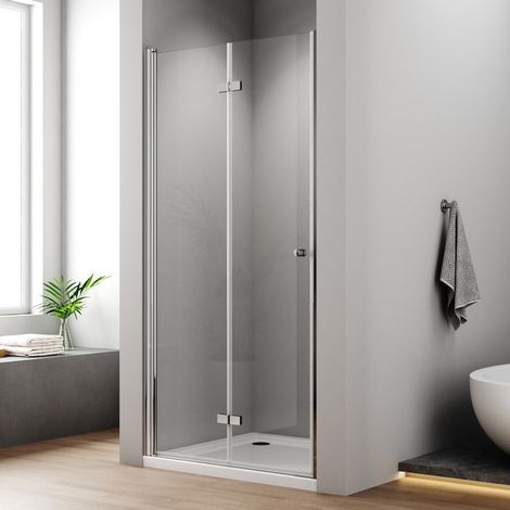 Duschtür Nischentür 75 x 185 cm Falttür Klarglas Duschabtrennung Duschkabine Falttür Nische Drehfalttür Dusche 6mm ESG Glas Faltbar Duschwand Duschtrennwand Höhe 185cm (1/5)