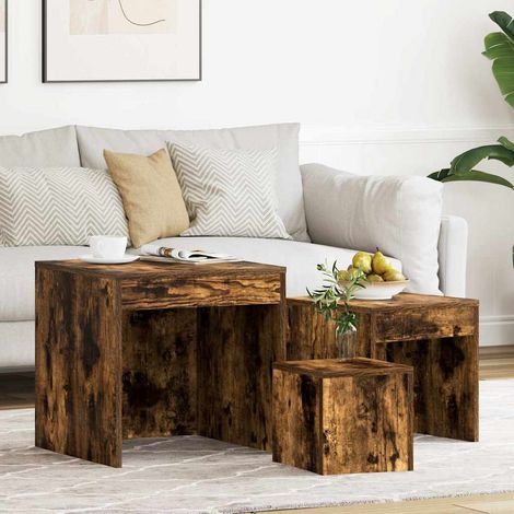 Tables gigognes 3 pcs-Table Basse-Table Salon Chêne fumé Bois d'ingénierie 553048 (1/5)