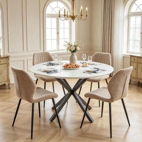Set di 4 sedie da pranzo marroni rivestite in lino con gambe in acciaio (1/5)
