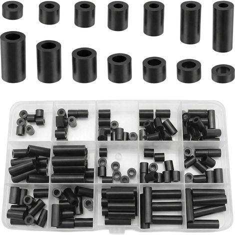 90 Pièces Entretoise Plastique M6 M8, Entretoises Isolantes Avec Boîte de Rangement,non Filetées,pour Vis Circuits Imprimés(Noir) (1/5)