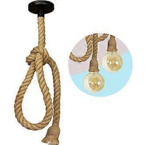 Suspension en corde textile 150 cm, douille de plafonnier rétro rustique pour ampoule E27, en chanvre, décoration intérieure, magasin, bar, restaurant, hôtel.