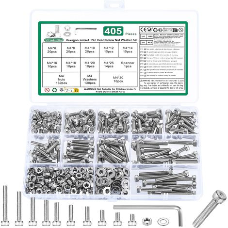 405 Pcs Vis M4 Et Écrous Set, Boulons M4 Et Écrous Set (1/5)