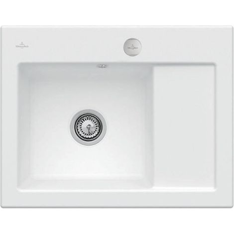 Villeroy & Boch Subway 45 - Fregadero de cerámica 65x51cm, con válvula excéntrica, CeramicPlus, Stone White 331202RW