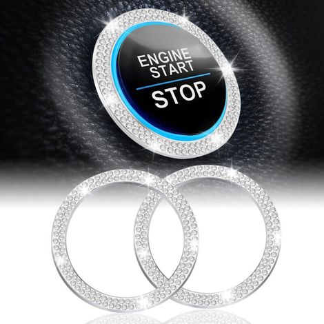 Adatto per un set di 2, anello decorativo con doppio diamante di cristallo per pulsante di avvio/arresto dell'auto, accessorio lucido per interni auto da donna, adesivo per pulsante di avvio/arresto (1/4)