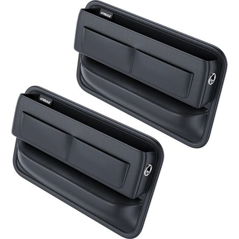 (2 pièces noires) Boîte de rangement latérale en cuir PU noir pour console centrale de voiture, avec porte-bouteille intégré. (1/5)