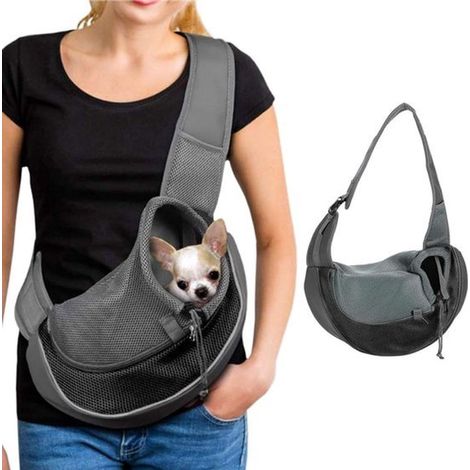 Bolsa transportadora para perros，Bandolera para perros，Bandolera transportadora para perros，33 x 23 cm，Apta para perros de menos de 4 kg，Negra (1/5)