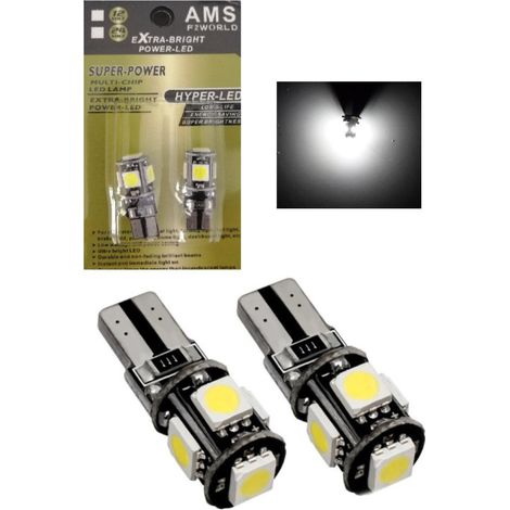 2er-Set T10 W5W LED-Leuchtmittel für Standlicht, 5 SMD, CAN‑Bus‑kompatibel, 12 V, Weißlicht, im Blister