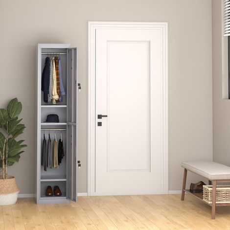 Armoire métallique à casiers avec 2 compartiments. verrouillable avec 2 clés. 4 étagères. 38 x 46 x 180 cm. gris