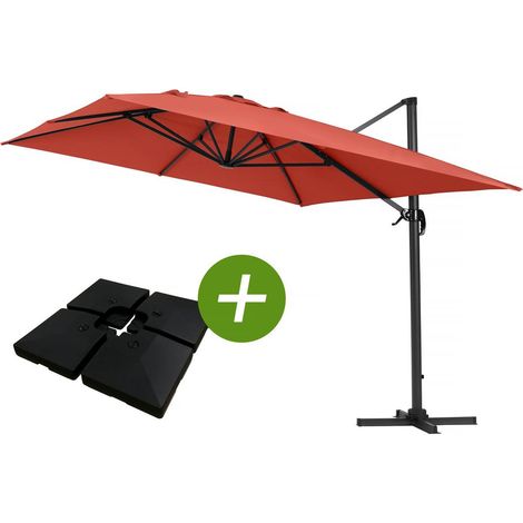 Ampelschirm aus Alu "Sun 4" - Rechteckig - 3 x 4 m - Rot - Platten zur Beschwerung inbegriffen