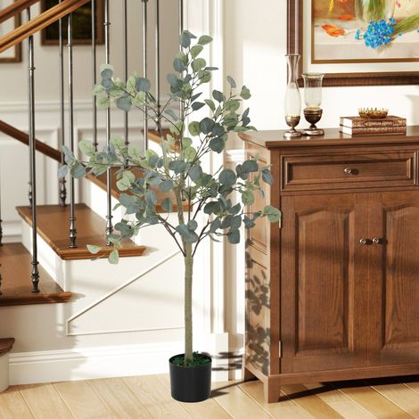 Plante artificielle décorative de 150 cm eucalyptus synthétique avec 230 feuilles en pot pour intérieur verte