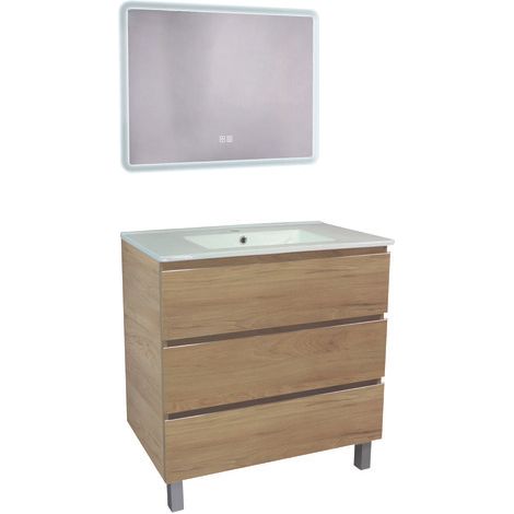 ONDEE ZEN - Meuble salle de bain TRENDY - 80 cm - Bois - 3 Tiroirs - Miroir ATHENA (1/3)