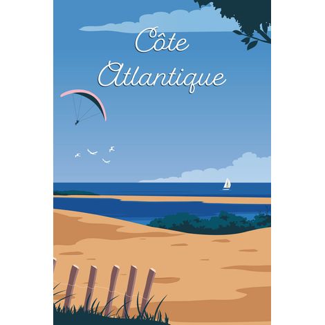 Tableau sur toile illustration plage côte Atlantique nuit 30x45 cm - Impression sur Toile Murale Décorative - Image imprimée en HD sur Toile - Toile sur Châssis en Bois FSC - Fabriqué en France (1/5)