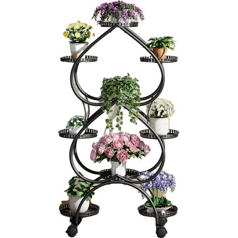 Soporte para plantas de 6 niveles, apto para uso interior y exterior, color negro. (1/2)