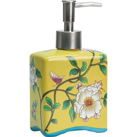 Dispensador De Jabón - Cerámica Y Abs Galvanizado - 400 Ml - Diseño Floral - Para Cocina Y Baño - 1 Unidad (1/5)