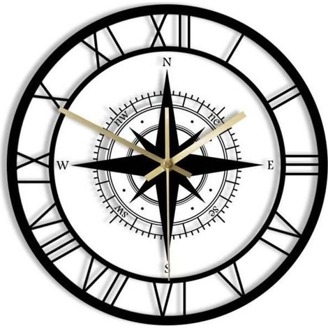 Without DEL Boussole Direction Card, Clock Wall-mounted Quiet Exclusive, Black Wind Pink, Decor Of Home, Vo (1/4)