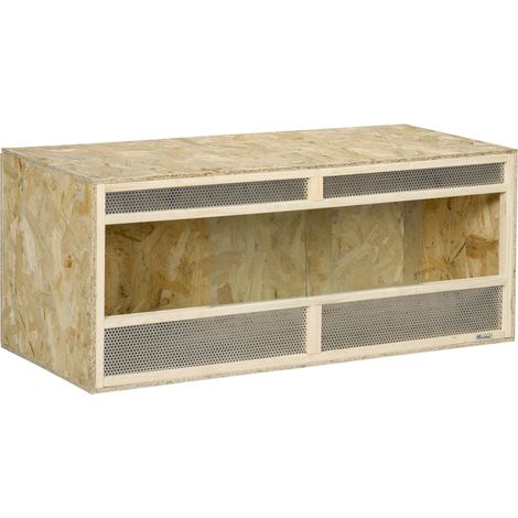 Terrarium reptile en panneaux OSB, vitrine coulissante en verre, 120x50x50 cm, bois naturel (1/5)