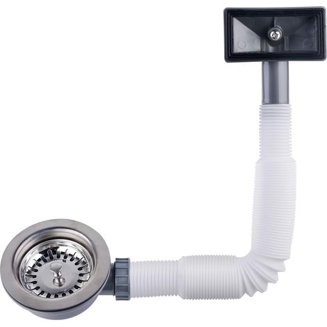 114mm Crépine à Panier D'évier en Acier Inoxydable, Bonde Evier Cuisine et Rectángulo Trop Plein, Ensemble de Vidange D'évier de Cuisine avec Tuyau de Trop-Plein Flexible, Interface Carrée (1/5)