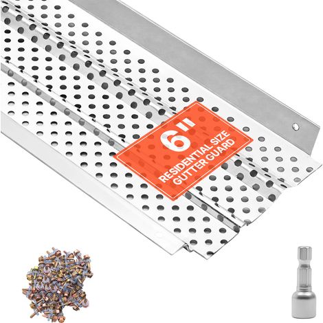 VEVOR Protector de Canalón de 152,4mm x 15,85m, Rejilla para Canalón de Aluminio con Malla Microperforada, Cubierta Antihojas con Drenaje, Tornillos para Tejados, Residuos, Agujas de Pino, 13 Unidades (1/5)