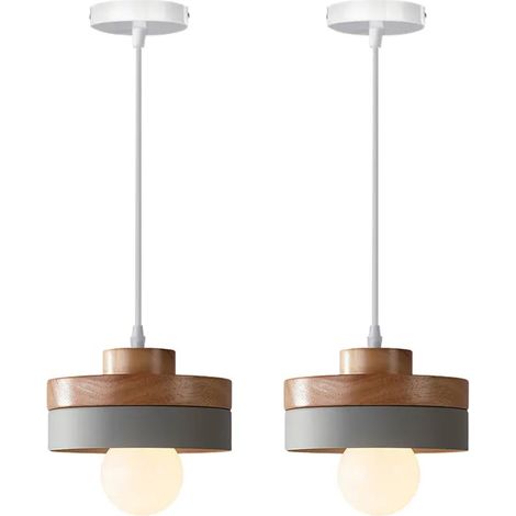 2x Suspension Luminaire Intérieur Vintage,Moderne Lustre Industriel en Bois Design Colonne E27 Lampe de Plafond Style Nordique (1/5)