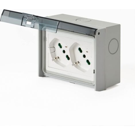 Multiprise universelle à encastrer double prise schuko 2P+T 16A IP55 avec boîte murale à 3 modules