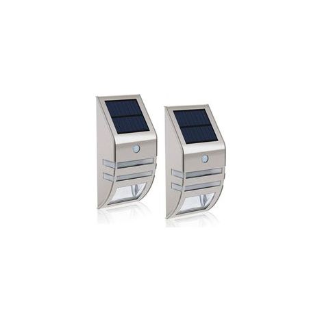 Kit de 2 appliques murales extérieures étanches en acier inoxydable, avec capteur de mouvement intégré (angle de détection 90°), éclairage solaire LED pour jardin, terrasse et allées (1/5)