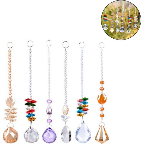 Lot de 6 boules octogonales en cristal à suspendre soi-même, pour la décoration de la maison, du bureau ou du jardin. (1/5)